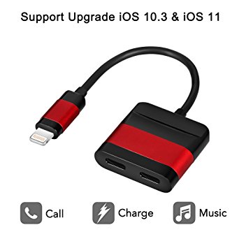iPhone 7 Adapter, Bambud iPhone 7/7 Plus Lightning to Dual Lightning Headphone & Charge Adapter Splitter, Support Call, Music, Charge and Sync Data, Compatible with iOS 11, 10.3