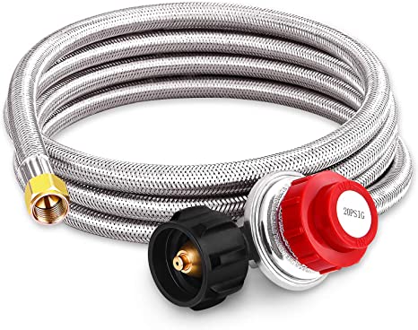 Kohree 0-20 PSI High Pressure Propane Adjustable Regulator with 8 Feet Stainless Steel Braided Hose QCC-1 Type for Newer U.S. Propane Tanks, Burner, Cooker