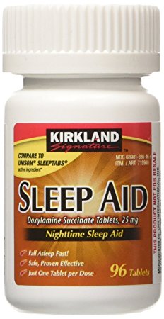 Kirkland Signature Sleep Aid Doxylamine Succinate 25 Mg, 96-Count (1 Bottle) Nighttime Sleep Aid