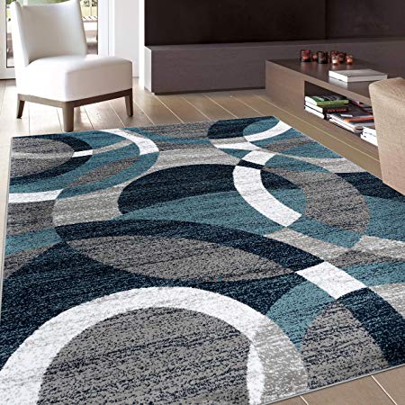 Rugshop Contemporary Modern Circles Abstract Area Rug 6' 6" x 9' Blue