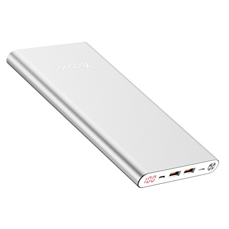 Yoobao A2 20000mAh High Capacity Power Bank External Battery Pack Charger Backup Powerbank (Lightning & Micro Dual Input, Dual USB Output, Digital Display) for iPhone iPad Samsung and More - Silver