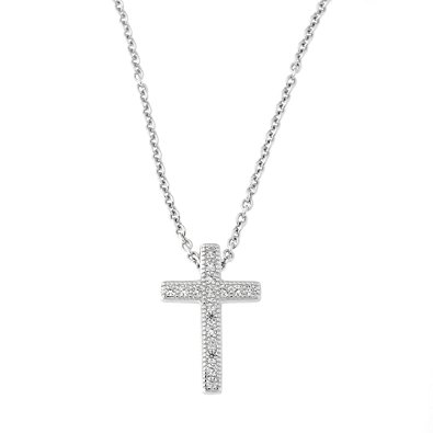 Sterling Silver Micro Pave Cubic Zirconia Little Cross Pendant Necklace