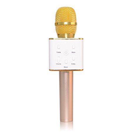 BONAOK Wireless Bluetooth Karaoke Microphone speaker,3-in-1 portable Handheld Mic karaoke Machine for Android iPhone Apple PC or Smartphone(Golden)