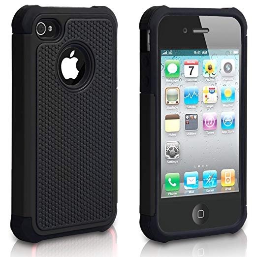 iPhone 4 Case, iPhone 4S Case, CHTech Shockproof Durable Hybrid Dual Layer Armor Defender Protective Case Cover for Apple iPhone 4S/4 (Black)