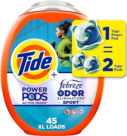 Tide Power Pods Laundry Detergent Pacs with Febreze Sport, 45 Count, Febreze Freshness with Sport Odor Defense