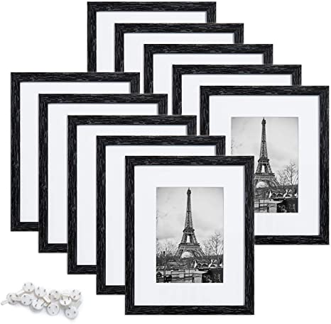 upsimples 8x10 Picture Frame Set of 10,Display Pictures 5x7 with Mat or 8x10 Without Mat,Multi Photo Frames Collage for Wall or Tabletop Display,Distressed Black