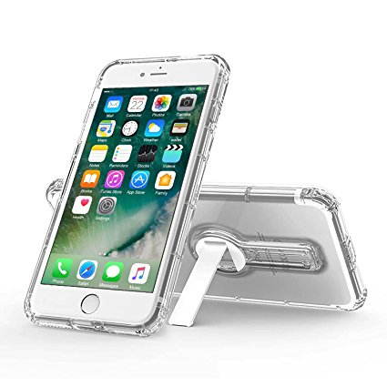 iPhone 7 Case, Shock Absorption Slim-Fit Air Cushion Bumper Soft TPU Cover Case Drop Resistant Full Body Protection with Rotating Kickstand Crystal Clear for Apple iPhone 7 4.7"