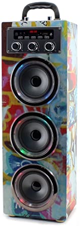 Allcam Pure Acoustics MCP30 Portable Kids Karaoke Machine w/Microphone, wireless audio, Disco Lights, USB Port, SD Card Slot and 3.5mm Input for Smartphone, Tablet, MP3 Players in Graffiti