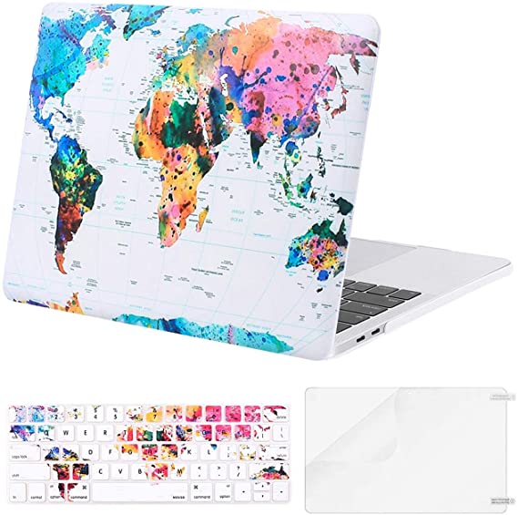 MOSISO Compatible with MacBook Pro 15 inch Case 2016-2019 Release A1990 A1707 with Touch Bar, Plastic Pattern Hard Shell Case & Keyboard Cover Skin & Screen Protector, World Map