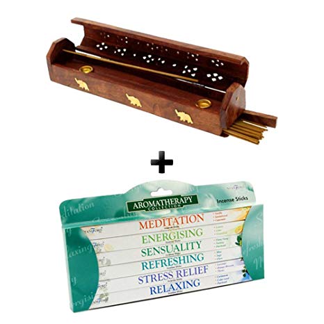 Stamford Incense Sticks with Handmade Wooden Incense Stick Holder - Bundle (Aromatherapy)