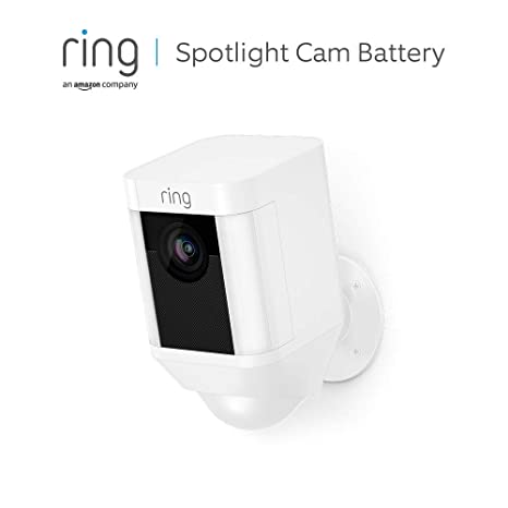 Ring Spotlight Cam Battery von Amazon | HD Sicherheitskamera mit LED Licht, Sirene und Gegensprechfunktion, Batterie betrieben, weiß | Mit 30-tägigem Testzeitraum für Ring Protect