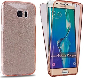 NWNK13® Slim Glitter Sparkly Shockproof 360° Protective Front and Back Full Body Tpu Silicon Gel Case Cover with Branded Card Organiser (Samsung Galaxy S7 Edge, Glitter Rose Gold)
