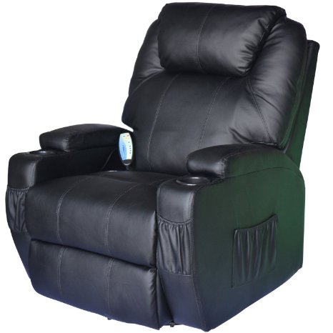 HomCom Deluxe Heated Vibrating PU Leather Massage Recliner Chair - Black