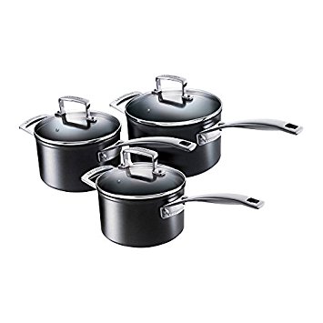 Le Creuset Toughened Non-Stick Saucepan Set, 3 Piece - Black