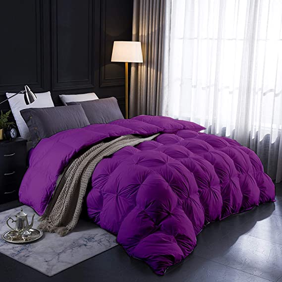 All-Season Goose Down Pinch Pleated Comforter 100% Egyptian Cotton 1000-TC Corner Tebs Hypoallergenic Wrinkle & Fade Resistant Box Pintuck Comforter Set 116x98 Perfact Over Size Purple Solid
