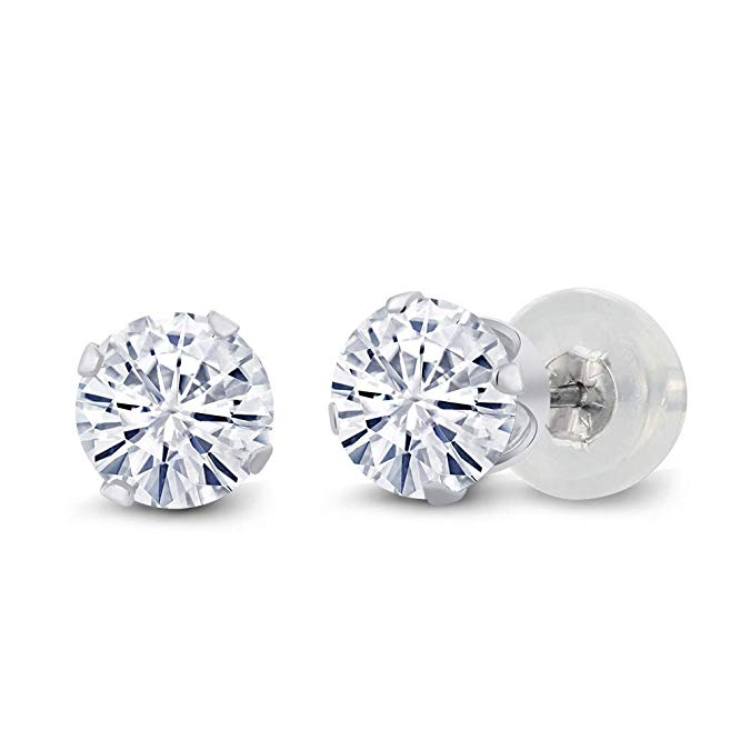 10K White Gold Stud Earrings Forever Classic Round 1.00ct (DEW) Created Moissanite by Charles & Colvard