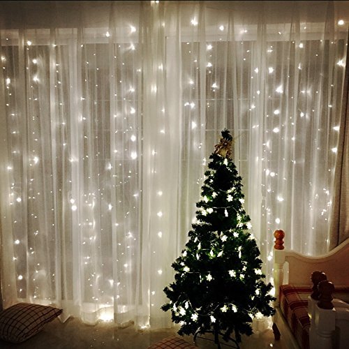 USB LED Window Curtain Fairy Strip Lights 9.8x9.8FT 300LED 8 Model Waterproof Outdoor/Indoor Icicle Fairy Weeding LED Lamps Lights for Weddings, Party, Home, Christmas Patio Lawn Garden Window Decorat