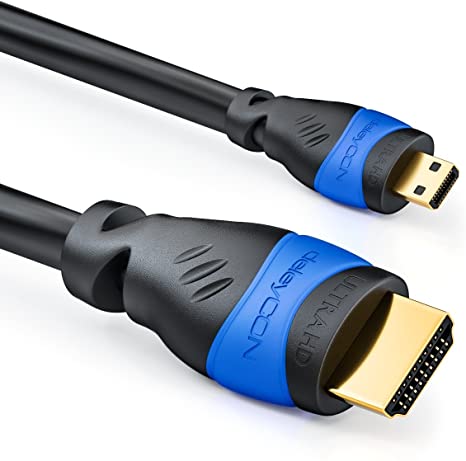 deleyCON 2m Micro HDMI Cable - HDMI 2.0/1.4a Compatible - High Speed with Ethernet (Newest Standard) - HDCP ARC 3D 4K Ultra HD 1080p 2160p