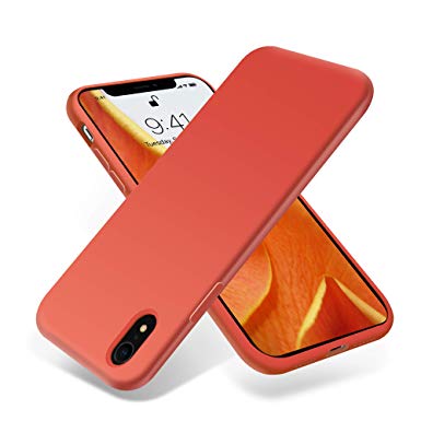 for iPhone XR Case, OTOFLY [Silky and Soft Touch Series] Premium Soft Silicone Rubber Full-Body Protective Bumper Case Compatible with Apple iPhone XR - Nectarine