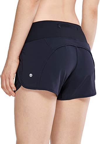 CRZ YOGA Women's Quick-Dry Athletic Sports Running Workout Shorts with Zip Pocket - 4 Inches