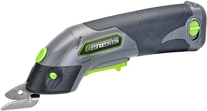 Genesis Cordless Electric Scissors, 8V Lithium-Ion Battery, Charger, and 2 Year Warranty for Cutting Cardboard, Carpet, Fabric, and Plastic (GLSS08B)