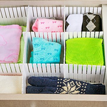 8 Pcs Plastic DIY Grid Drawer Divider Household Necessities Storage Thickening Housing Spacer Sub-grid Finishing Shelves for Home Tidy Closet Stationary Scarves Organizer (White)
