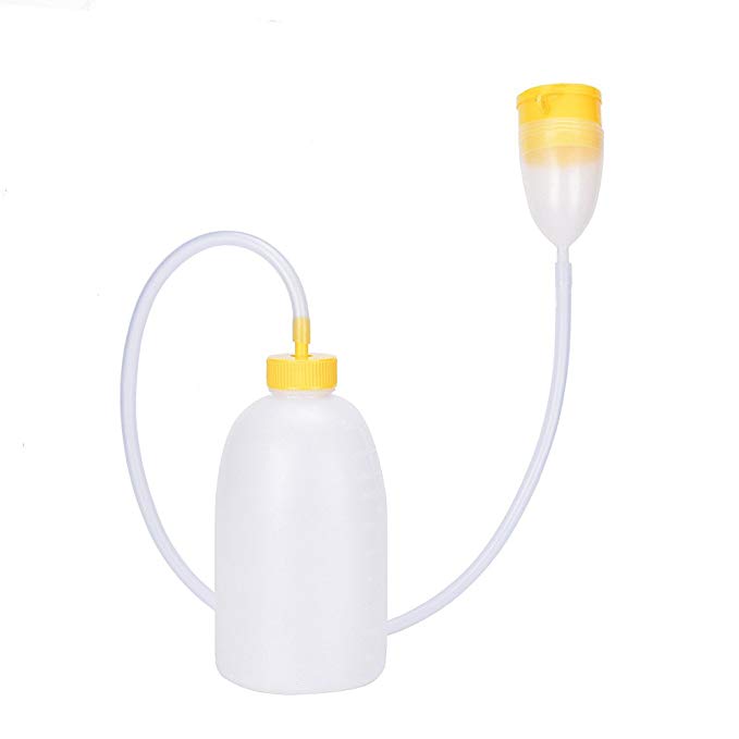 YUMSUM Travel Male Bed Urinal Pee Bottle Night Drainage Container Urine Collector with Tube for Men,1700 ML (Yellow)