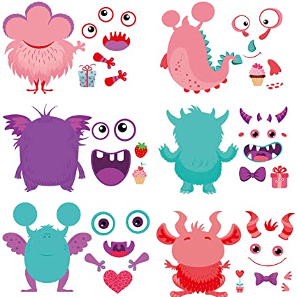 Pack of 24 Valentines Day Craft Kits for Kids, DIY Monster Craft Ornament Valentine Class Game Activities Make Your Own Valentine Monster Cards