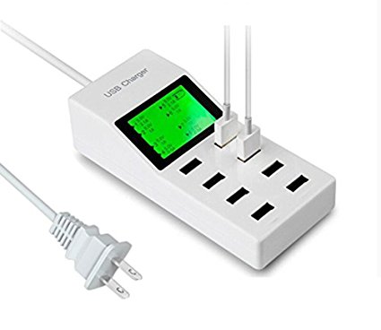 USB Charger, YouVogue Portable 8 Multi-Port USB Wall Travel Fast Charger Socket With LCD Display and Auto Detect Technology For smart Phones, And Other USB-Powered Devices, US Plug