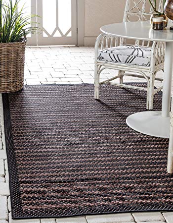 Unique Loom Outdoor Border Collection Striped Casual Transitional Indoor and Outdoor Flatweave Brown  Area Rug (3' 3 x 5' 0)