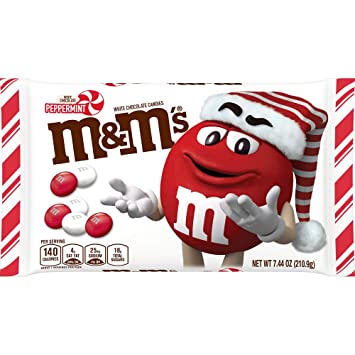 M&M'S Holiday White Chocolate Peppermint Christmas Candy, 7.44-ounce Bag