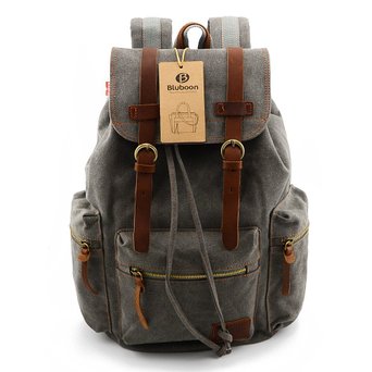 BLUBOON(TM) Vintage Men Casual Canvas Leather Backpack Rucksack Bookbag Satchel Hiking Bag