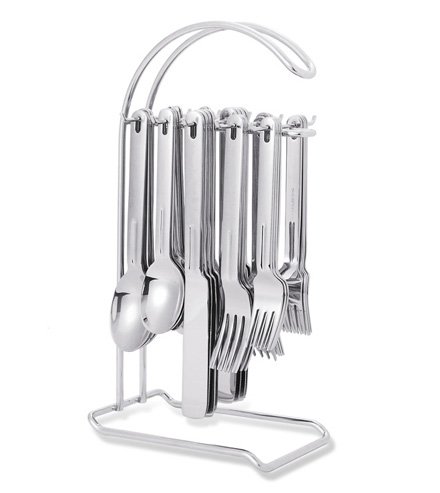 NEW, Quality Stainless Steel 20-Piece Hanging Flatware Set, Includes Stainless Steel Stand