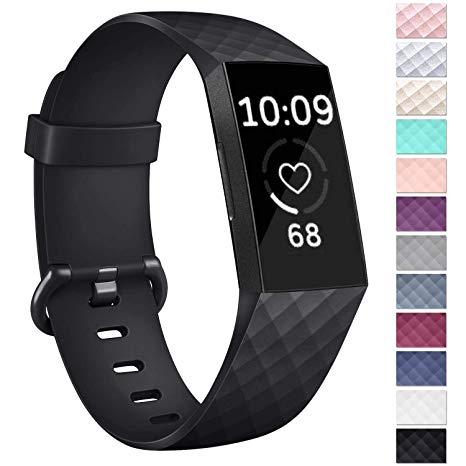 Vancle Silicone Bands Compatible with Fitbit Charge 3 Bands Rose Gold Replacement Charge 3 SE Sports Wristbands Small Large for Women Men