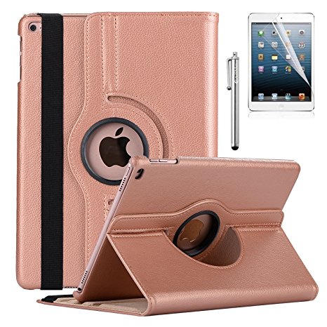 AiSMei New iPad 9.7-inch 2018 2017/iPad Air Case Rotating Stand Case Cover with Auto Wake Sleep for Apple iPad 9.7" (6th Gen, 5th Gen)/iPad Air 2013 Model, Bonus Stylus   Film - Rose Gold