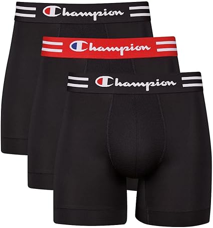 Champion Men's Cotton Moisture-Wicking Performance Stretch Boxer Briefs, 3-Pack