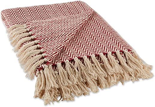 DII Chevron Throw Collection Handloomed Cotton, 50x60, Barn Red