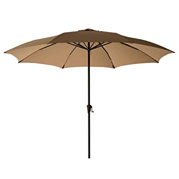 FLAME&SHADE 11ft Outdoor Patio Umbrella Market Parasol Crank Lift Fiberglass Rib Tips Beige