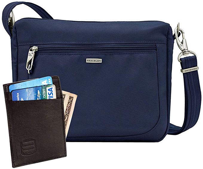 Travelon Anti-Theft Classic Small E/w Crossbody Bag with Credit Card Wallet, Midnight , 11.3 x 9.5 x 2.2 inches