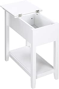 HOMCOM Flip Top End Table, Side Table with Storage Shelf and Cable Management, Narrow Nightstand for Small Spaces in Living Room, Bedroom, 23.8" x 12.8" x 27.6", White