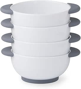 Stoneware Everyday Stay-Cool Silicone Handles and Base Bowl Set - Great for Hot & Cold Dishes - Dishwasher and Microwave Safe - Set of 4 - Size 6.25’’x3’’