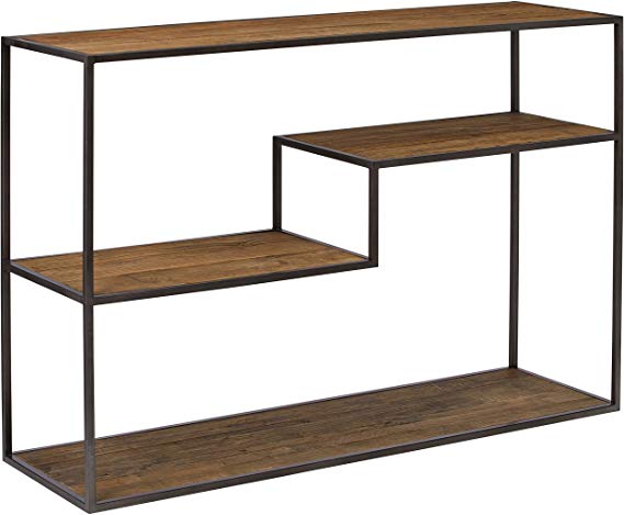 Rivet Mid-Century Modern Wood and Metal Bookcase, 14"W, Wood and Dark Metal