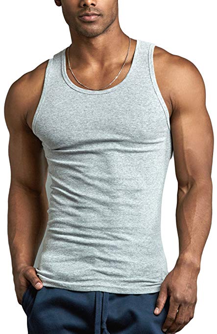 ToBeInStyle Men's Pack of Fine Ribbed Cotton Scoop Neck Sleeveless Tanks