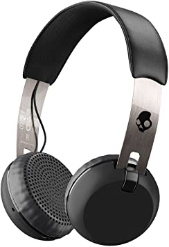 Skullcandy Grind Bluetooth Wireless On-Ear Headphones with Built-In Mic and Remote, 12-Hour Rechargeable Battery, Supreme Sound Audio, Plush Ear Pillows for Comfort, Black/Chrome