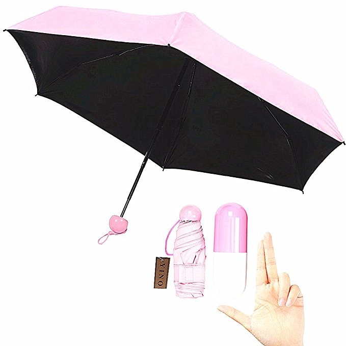 YINO Ultra Lights and Small Mini Umbrella with Cute Capsule Case,5 Folding Compact Pocket Umbrella(Pink)