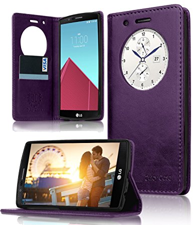 LG G4 Case, Quick Circle Case , ALL IN ONE!, Works With Magnetic Car Mount, Flip Cover, Magnetic Wallet , Smart view Supports NFC, Hands-free Display Stand by Juicy Case (Purple)
