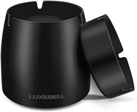 Luxebell Ashtray with Lid for Cigarettes Windproof Outdoor Ashtray Stainless Steel Home Table Office Large Black