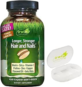 Irwin Naturals Longer, Stronger Hair and Nails - Promotes Vibrant Shine Texture & Strength - 120 Liquid Softgels Pill Case