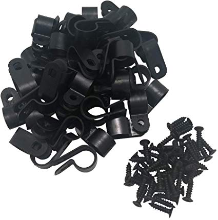 Cable Clamp R-Type Cable Clip Wire Clamp 1/2" Nylon Screw Mounting Cord Fastener Clips with Screws for Wire Management - 50 Pcs Cable Clamps   50 Pcs Screws