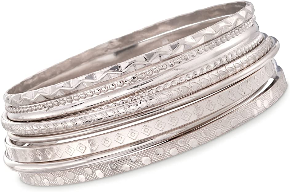 Ross-Simons Italian Sterling Silver Jewelry Set: 7 Assorted Texture Bangle Bracelets